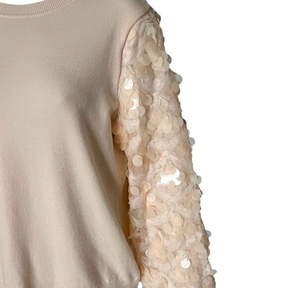 SIONI Sequin Sleeve Rib Knit Sweater In Cream Color Size M. - Picture 2 of 8
